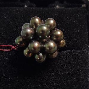 Dyed Black Pears Sterling Silver Ring